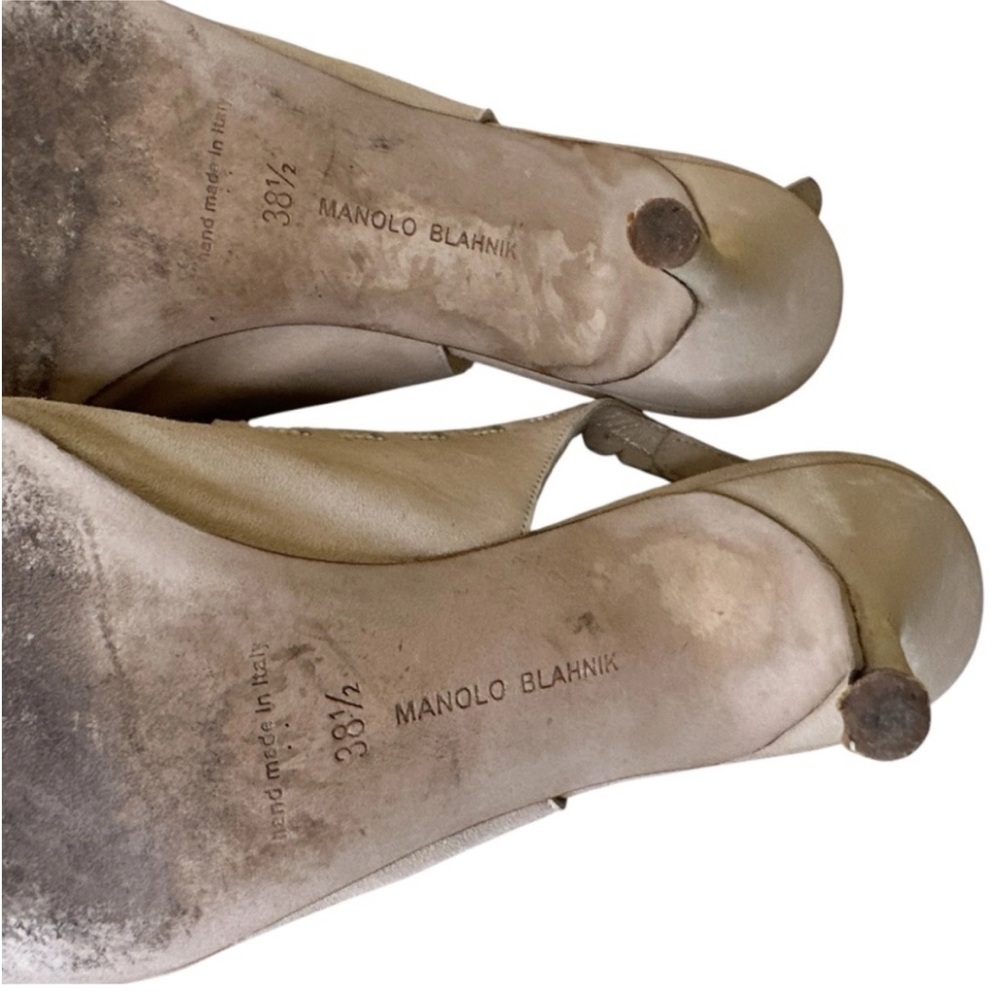 MANOLO BLAHNIK Beige Suede Slingback Heels - Picture 9 of 11